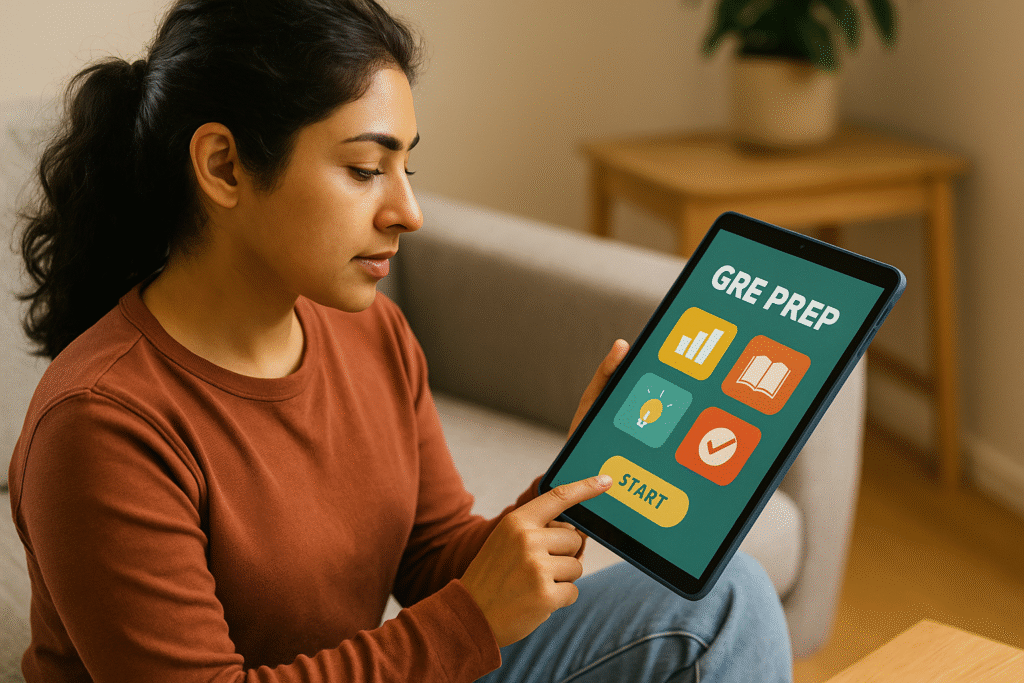 Student improving GRE performance using mobile study apps